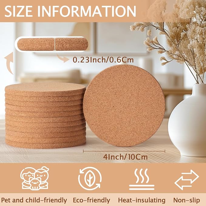 60 PCS Cork Coasters for Laser Engraving, Thick Absorbent Blank Coasters | 4 - Image 2