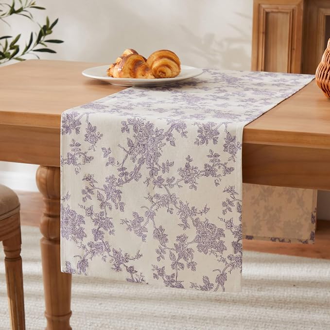 French Pastoral Farmhouse Table Runners, 13x72 Inch Purple | 100% Organic - Image 7