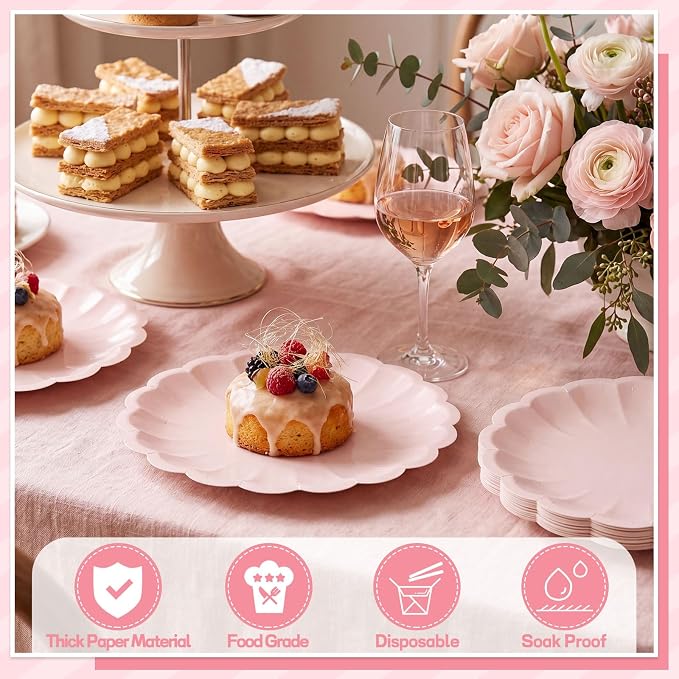 NatNarr 30 Pcs Pink Paper Plates 7.5 In Light Pink Plates - Image 4
