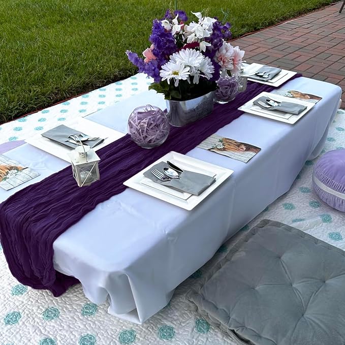 10 Pack Dark Purple Cheesecloth Table Runner 10FT Boho Gauze Fabric Table - Image 6