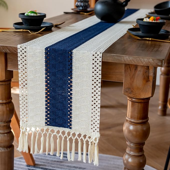 EMMTEEY Boho Table Runner with Tassels 72 Inches Long, Scratch & Heat Resistant by EMMTEEY