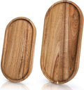 Elsjoy Set of 2 Acacia Wood Serving Trays, Long Wooden Serving Platter Oval by Elsjoy