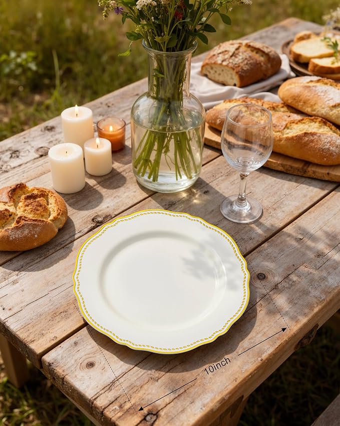 60 Pcs Ivory Gold Dinner Plates - Image 3
