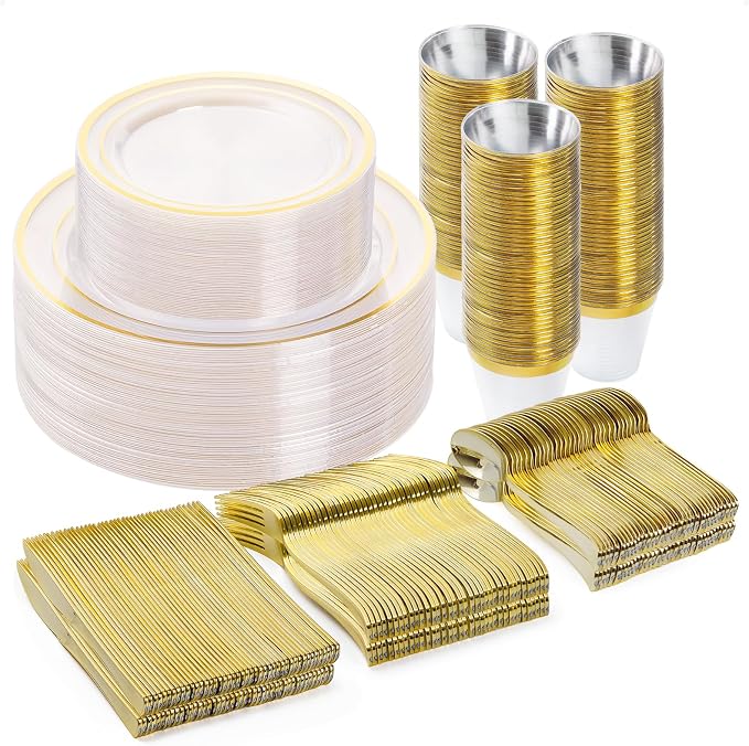 BESTVIP 300PCS Plastic Dinnerware Set, Anniversary, Includes: Dinner Plates by Bestvip