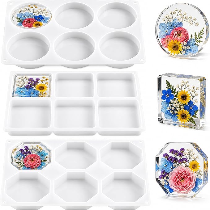 3 Shapes Large Coaster Molds for Epoxy Resin, Silicone Molds for Resin | 18 by Unknown