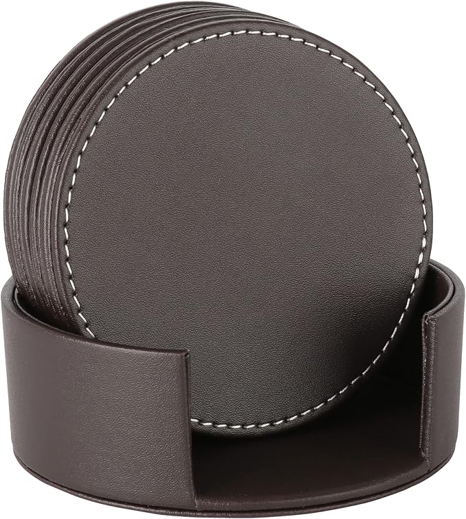 Set of 6 Round Leather Bar Coasters by AUMISKY
