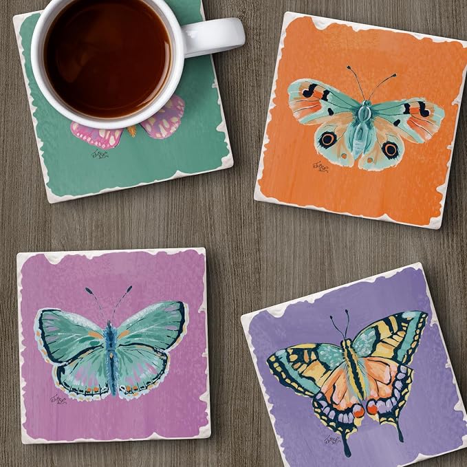 Thirstystone Butterfly Beauties 4 Pack Assorted Tumbled Tile Stone Coasters | - Image 5