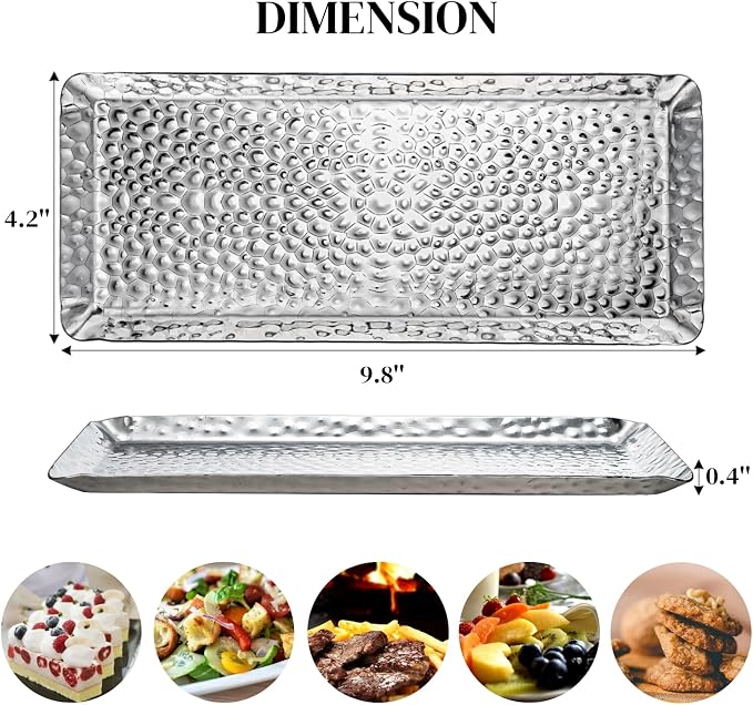 4 Pcs Hammered Silver Tray, Small Stainless Steel Appetizer Platter | 9.8 Inch - Image 3