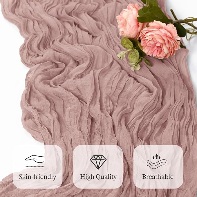 6 Pack Dusty Pink Cheesecloth Table Runner 17x108 Inch Semi Sheer Boho Gauze - Image 5