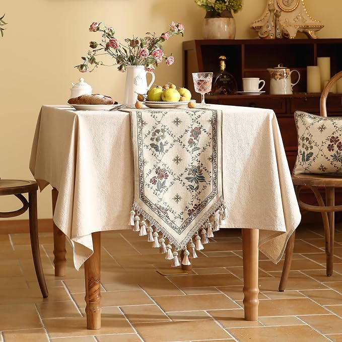 Patdrea Designer French Elegant Linen Table Runner, Floral Pattern - Image 7