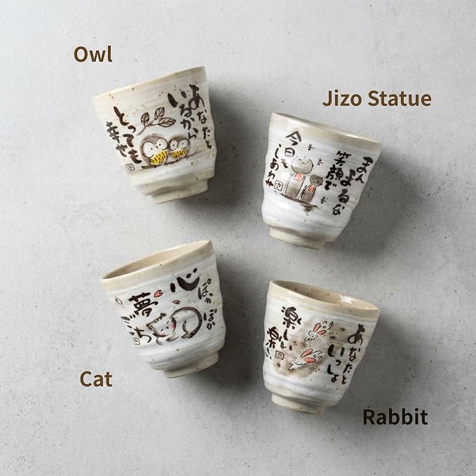 Japanese Tea Cups Handleless Coffee Mugs 6.4 oz Set of 4 | Mino Yaki ceramic - Image 3