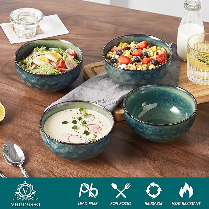 vancasso Starry 24oz Bowls for Soup, Ceramic Green bowls Set of 4 | Deep Bowls - Image 3