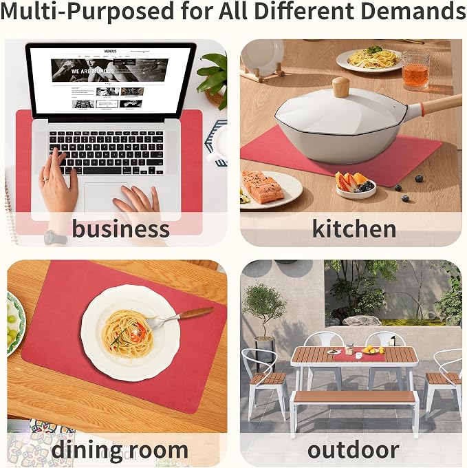 Maxpearl Faux Leather Placemats Set of 8, Light Red | Waterproof - Image 7