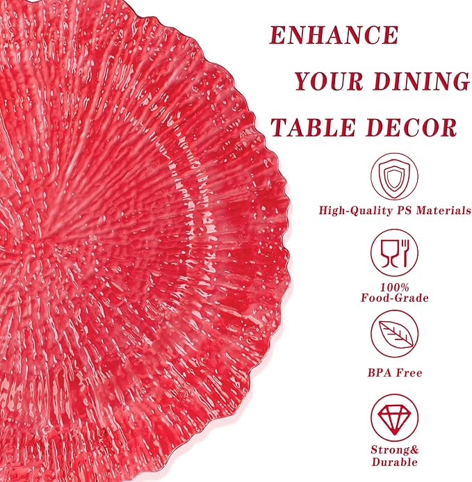 U-QE 60PCS Clear and Red Plastic Plates - Image 2