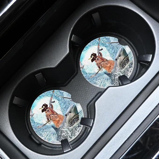 2pcs Cute Shark and Cat Car Coasters, Absorbent Universal neoprener Cup Holder - Image 3
