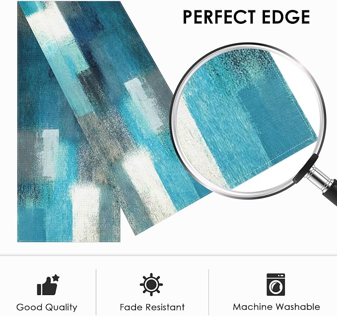 Emvency Table Runner, 13x60 Inch, Abstract Modern Farmhouse | Teal Grey Dining - Image 3