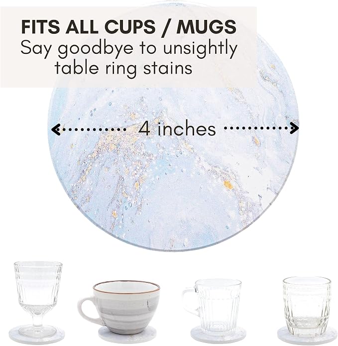 Ceramic Marble Coasters Set of 6, Absorbent Drink Coasters - Image 4