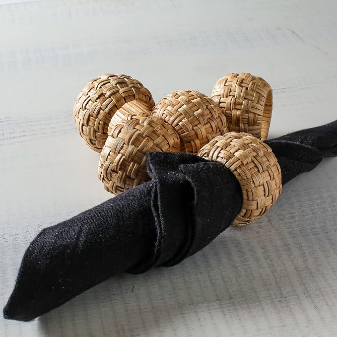 Lightnpro Natural Rattan Decorative Napkin Rings Set of 12, Serviette Napkin - Image 4