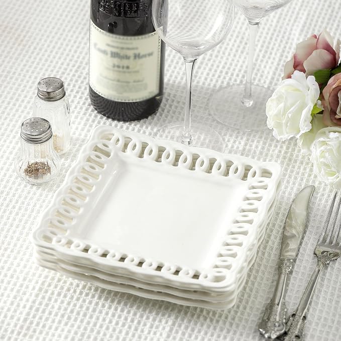 Square Appetizer Plate, 8 inch Ceramic White Dinner Plates - Image 2