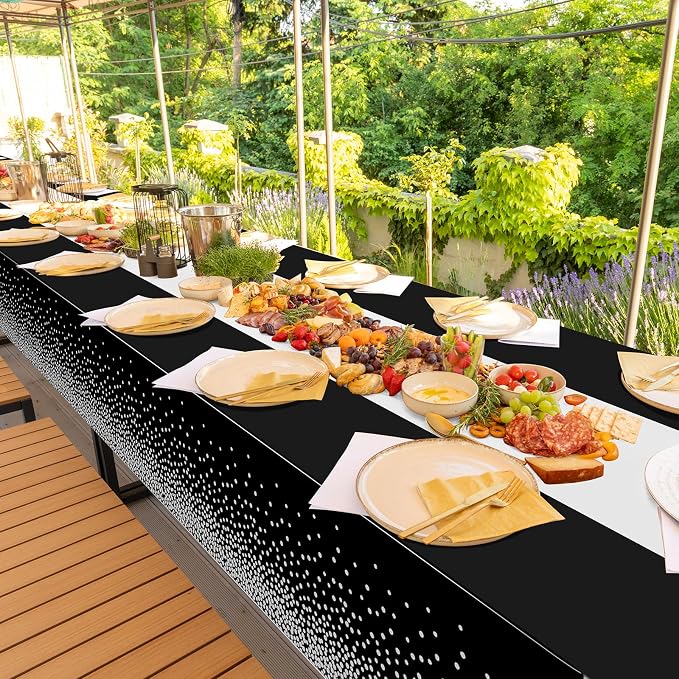 3Pcs Black and Silver Tablecloth Party Decorations, Plastic Black Table Cloth - Image 7