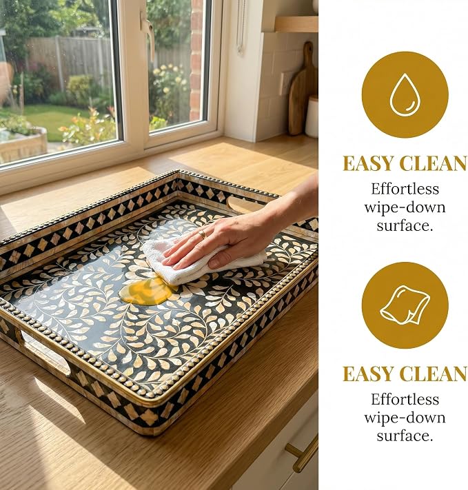 Boho Serving Tray with Handles, 15.7”x11.8” Rectangular Decorative Plastic Tray - Image 10