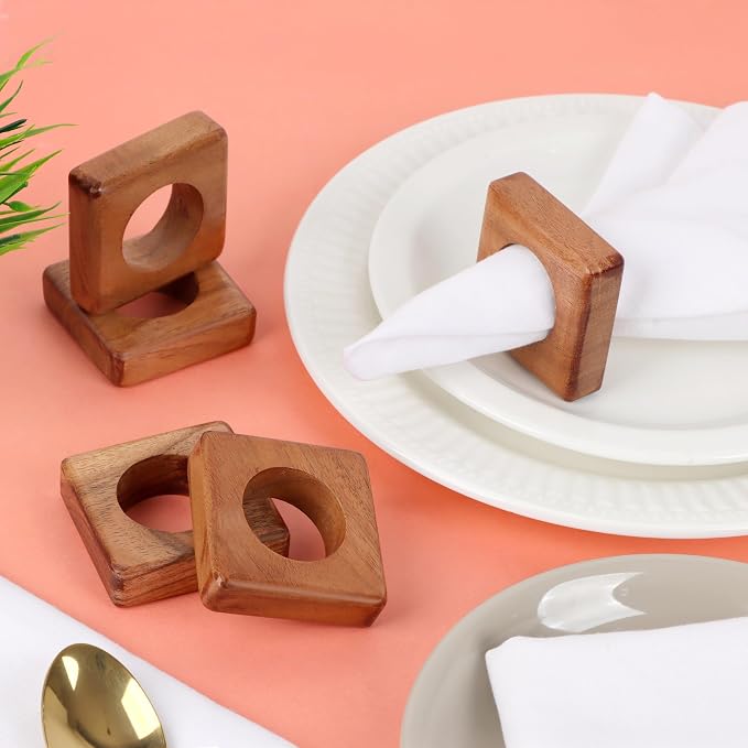 Wood Napkin Rings, smooth brown finish, 2.25x2.25x0.75 in., farmhouse or rustic - Image 2