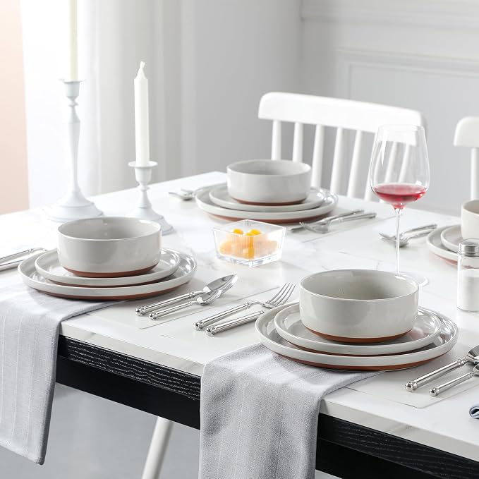 MALACASA Plates and Bowls Sets, 12 Pieces Modern Stoneware Dinnerware Set - Image 5