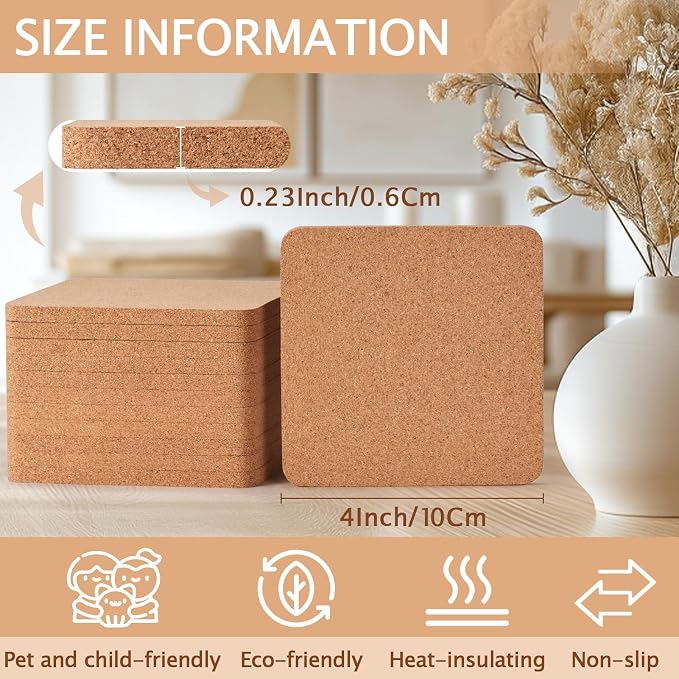 100 PCS Cork Coasters for Laser Engraving, Thick Absorbent Blank Coasters | 4 - Image 2