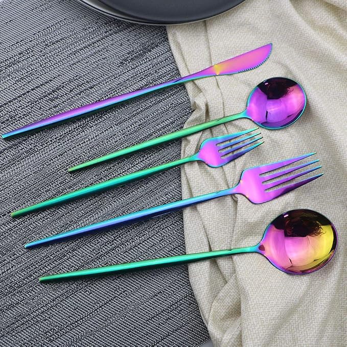 JASHII Shiny Rainbow Silverware Set, 30-Piece Stainless Steel Satin Finish - Image 2