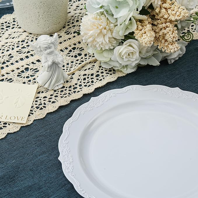 Upassion 100 Pieces White Plastic Plates - Image 4