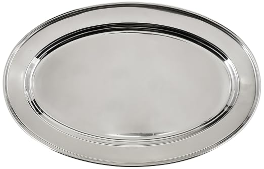 Winco 14" x 8 3/4" Oval Stainless Steel Platter | Corrosion-resistant surface - Image 2