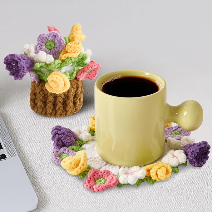 Crochet Flower Coasters, Handmade Bouquet Coasters - Image 6