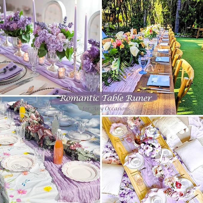 12 Pack Lavender Cheesecloth Table Runner 35x120inch, Boho Gauze Lilac Purple - Image 4