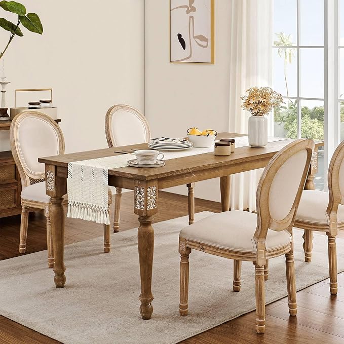 Macrame Style Boho Table Runner, 12x72 Inch Ivory | Woven Boho Table Runner - Image 3