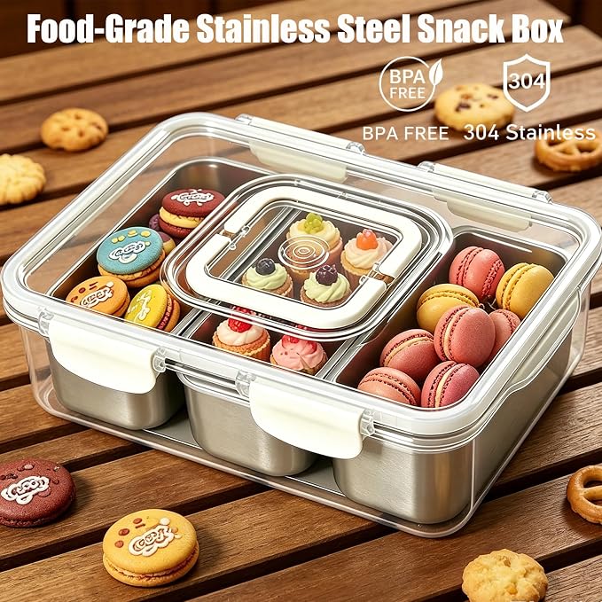 Snackle Box Container, Stainless Steel Divided Serving Tray - Image 3