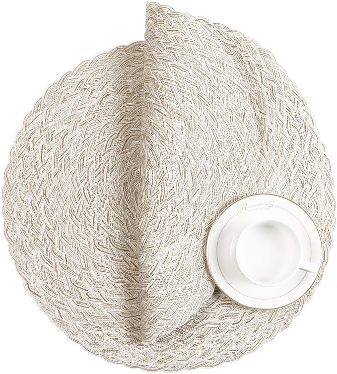 SHACOS Round Braided Placemats 15 inch Set of 6 Boho Thick Washable Kitchen - Image 4