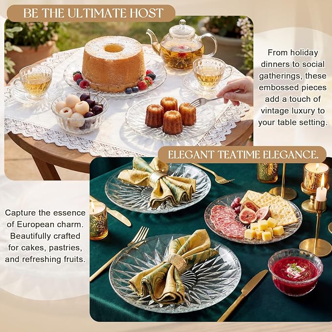 Havawish 18 Pcs Glass Dinnerware Set, Flowers | Clear Glass Plate and Bowl Sets - Image 6