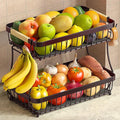2-Tier Fruit Basket with Banana Hangers, Detachable Metal Bowl by Sevenblue
