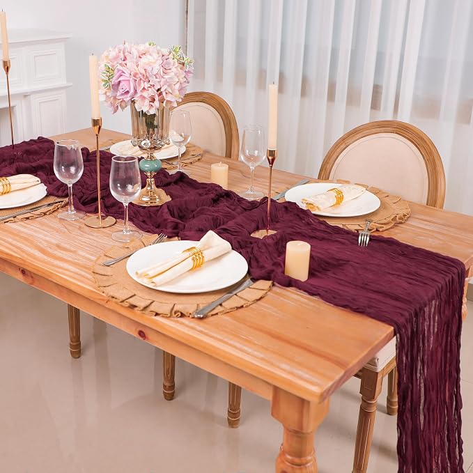 Snowkingdom Burgundy Red Easter Spring Table Runner, 10 Ft Cheesecloth Gauze - Image 7