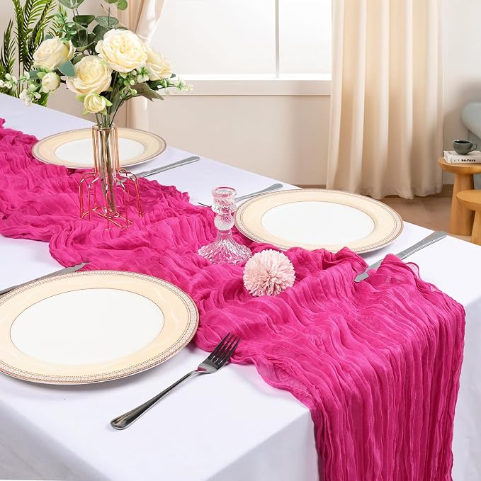 6 Pack 10Ft Hot Pink Cheesecloth Table Runner 23 x 120 Inch | Gauze Rustic Boho - Image 2