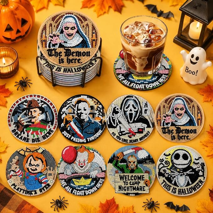 8 Pack Horror Diamond Art Coasters Kits- Diamond Painting Coasters Kits | - Image 3