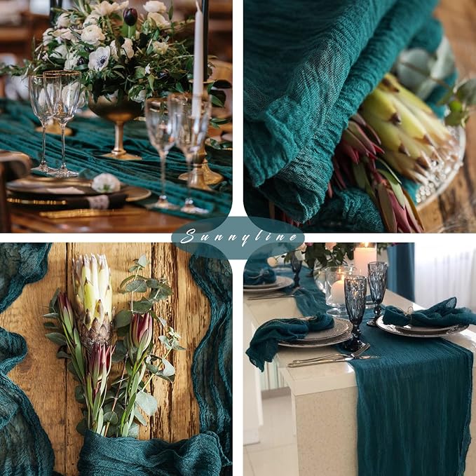Teal Cheesecloth Table Runner 10FT Runner - Image 6