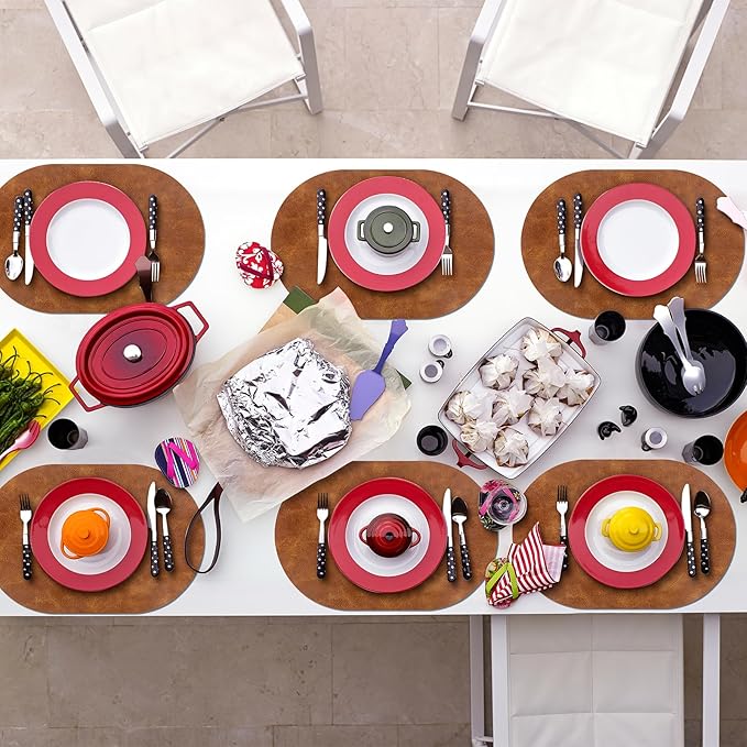 ADRIMER Placemats, Heat Resistant Oval Placemats Set of 6 Washable 12 x 17 Inch - Image 6