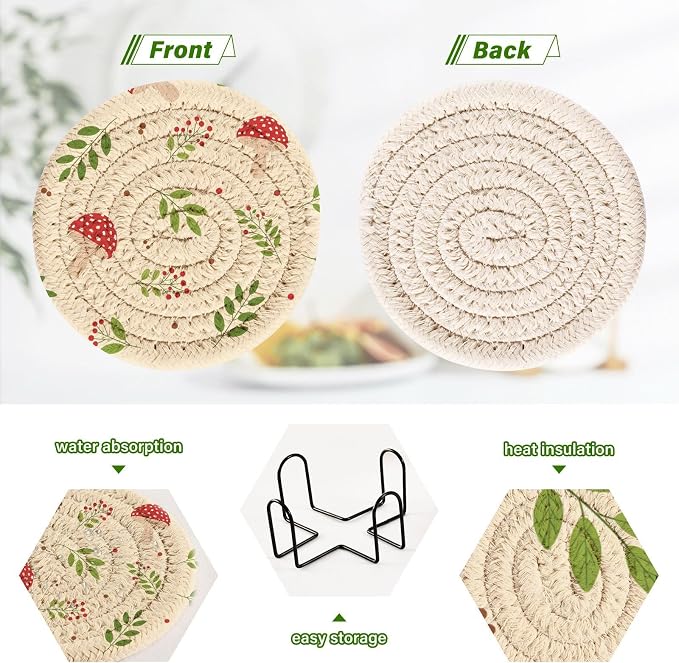 Mushroom Berries Print Coasters - Image 4
