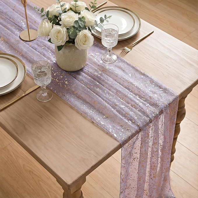 Artoid Mode Grayish Purple Gold Gauze Table Runner 120 Inch 10FT, Glitter - Image 4