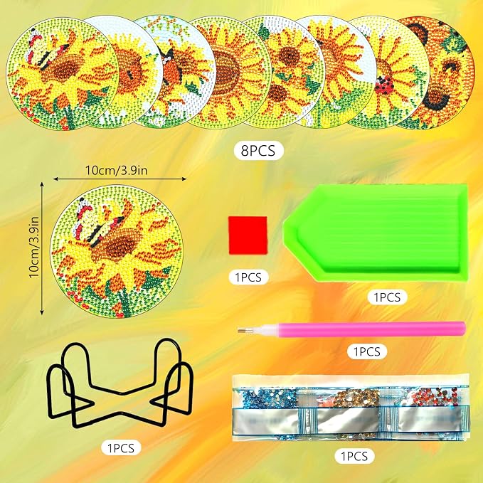 8 Pcs Sunflower Diamond Painting Coasters - Image 4