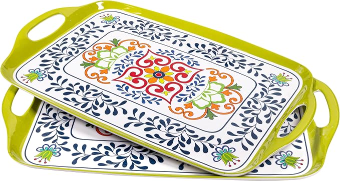 Large Serving Platter with Handles, 19”x12”Large Rectangular Melamine Serving - Image 2