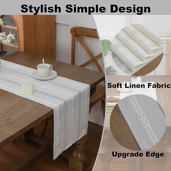 Gernaice Boho Table Runner, Embroidered Cotton Linen Farmhouse Table Runners - Image 3
