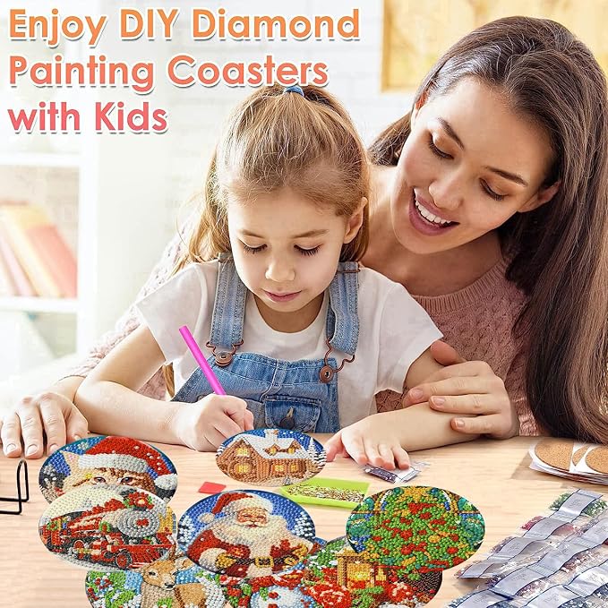 8 Pcs Christmas Diamond Painting Coasters Kits 4X4in | Christmas Diamond Art - Image 5