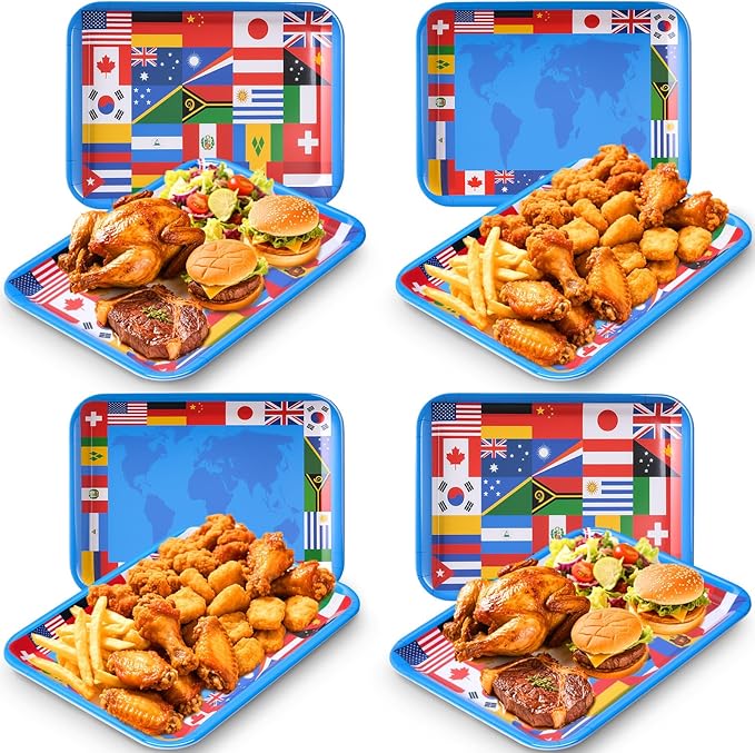 Vesici 4 Pack World Flag Serving Trays 13x10 Melamine Platters by Vesici